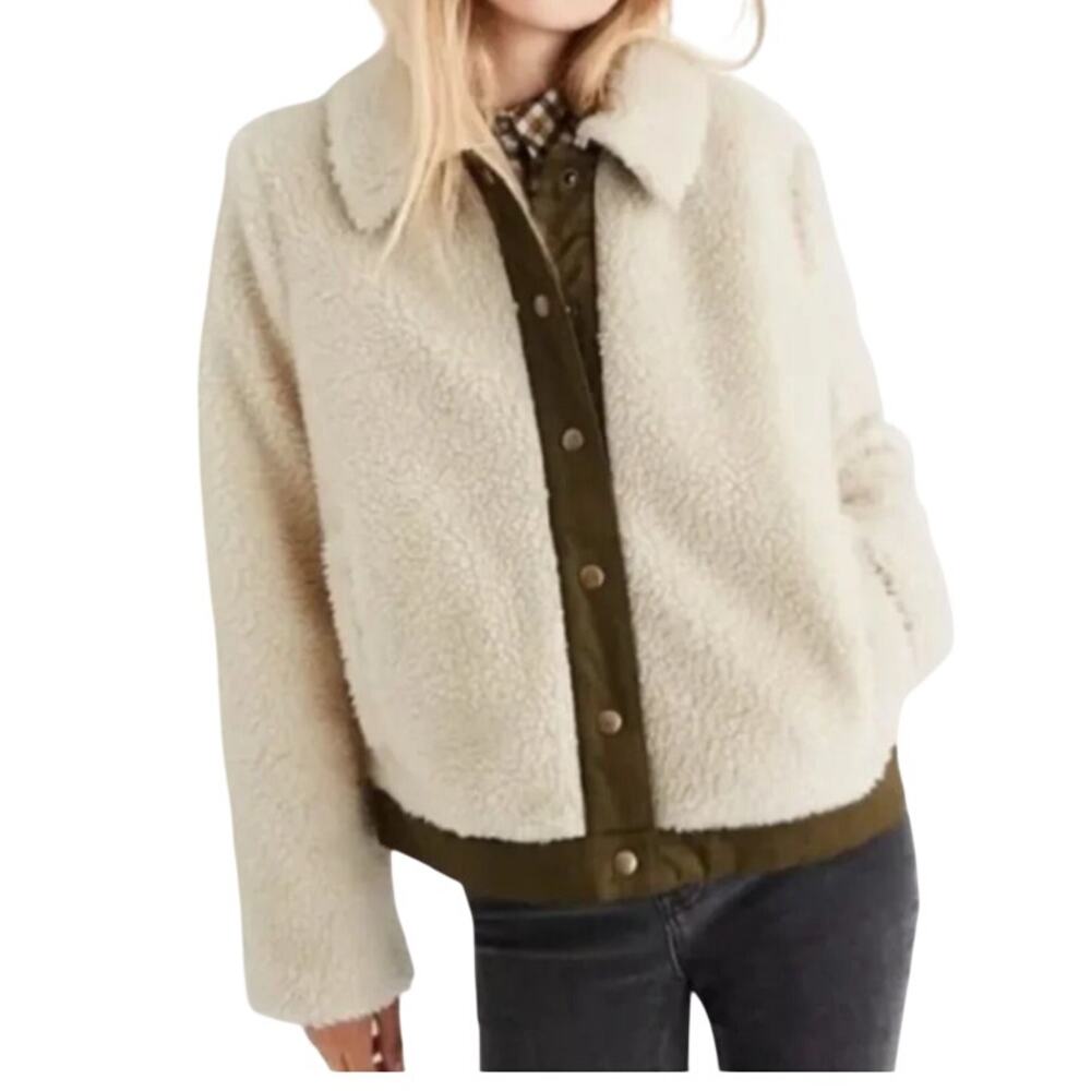 Madewell Sherpa Portland Teddy Jacket – Cream & Brown Shacket Women’s Small